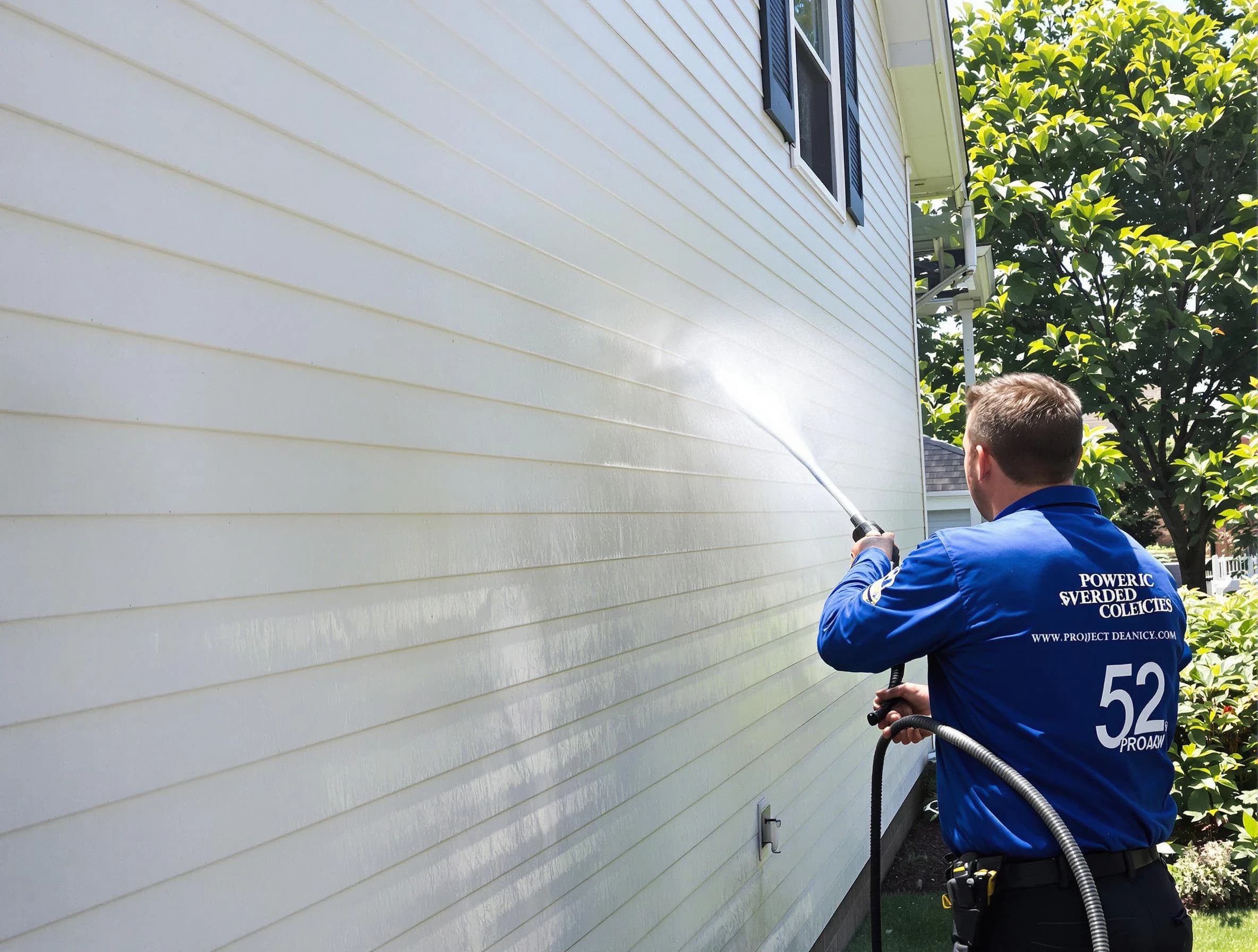 A South Euclid Power Washing technician power washing a home in South Euclid