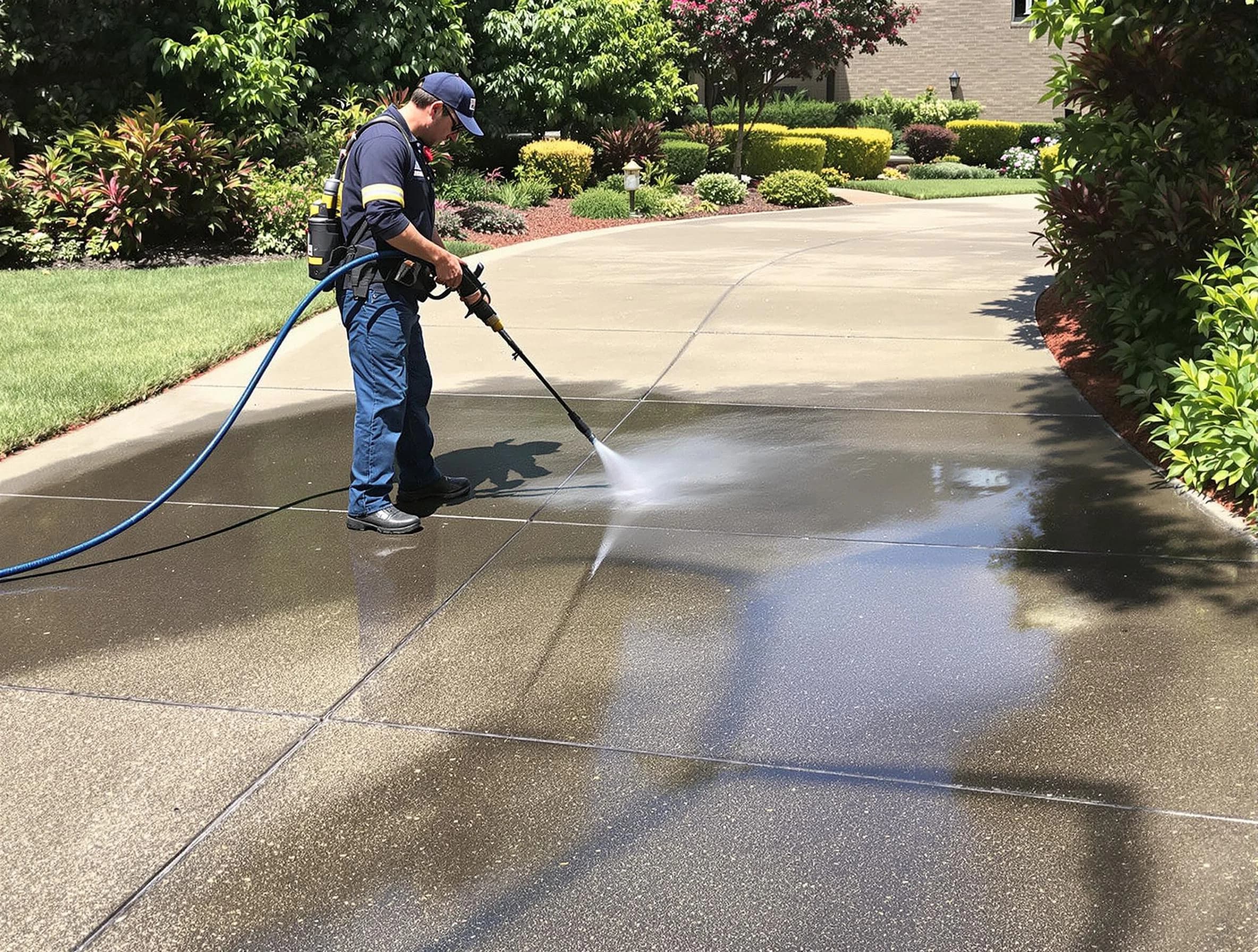 Experienced South Euclid Power Washing team member pressure washing a driveway in South Euclid