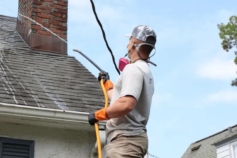 South Euclid Power Washing professional performing gentle roof washing service in South Euclid